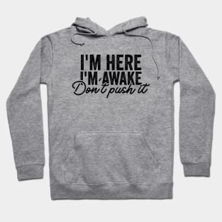 I'm Here I'm Awake Don't Push It Shirt, Funny Gamer Shirts With Sayings, Funny Birthday Tee Gift Hoodie